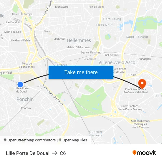Lille Porte De Douai to C6 map