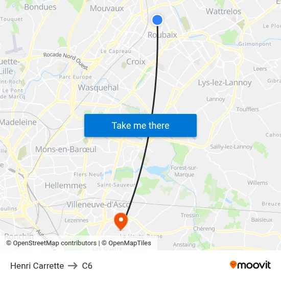 Henri Carrette to C6 map