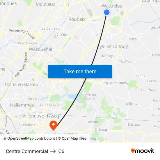Centre Commercial to C6 map