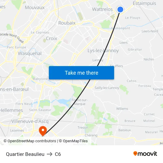 Quartier Beaulieu to C6 map