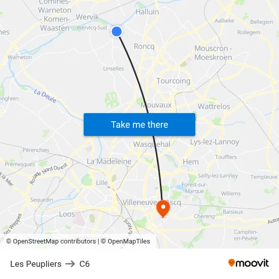 Les Peupliers to C6 map