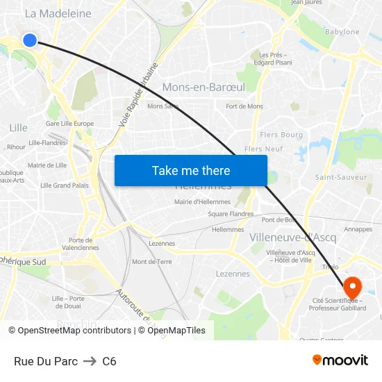 Rue Du Parc to C6 map