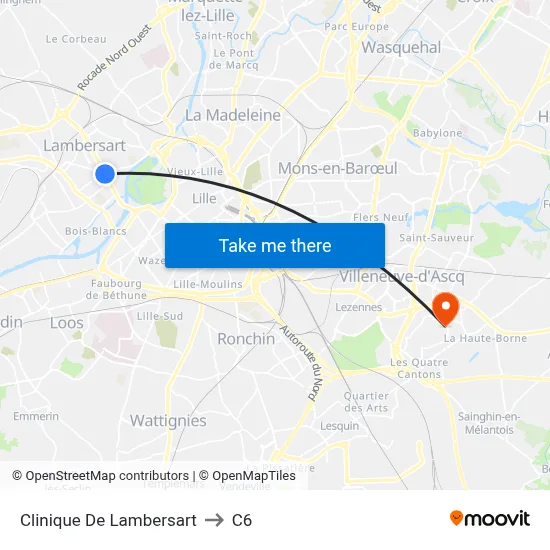 Clinique De Lambersart to C6 map