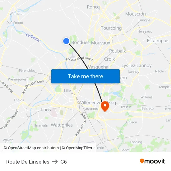 Route De Linselles to C6 map