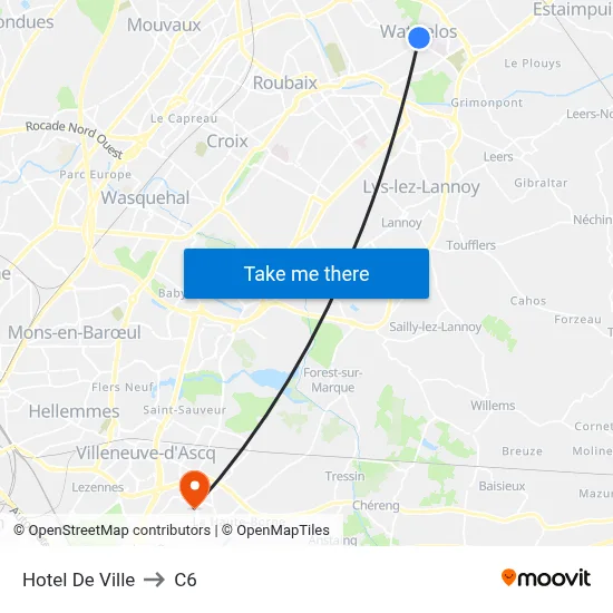 Hotel De Ville to C6 map
