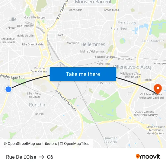 Rue De L'Oise to C6 map