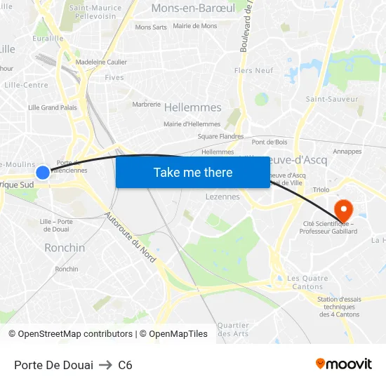 Porte De Douai to C6 map