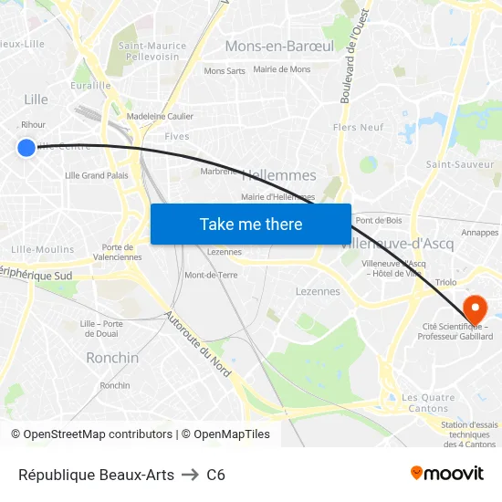 République Beaux-Arts to C6 map