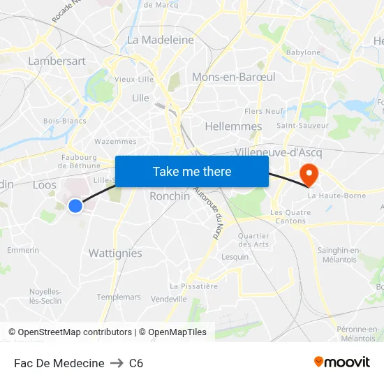 Fac De Medecine to C6 map