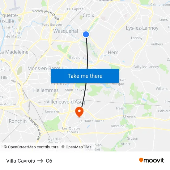 Villa Cavrois to C6 map