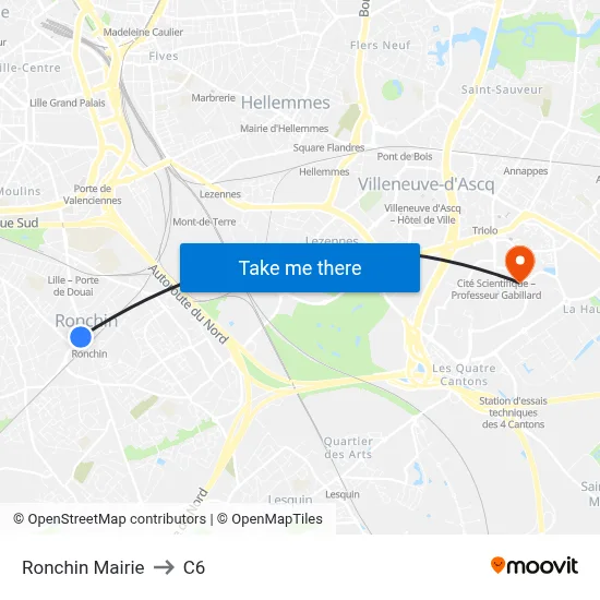 Ronchin Mairie to C6 map