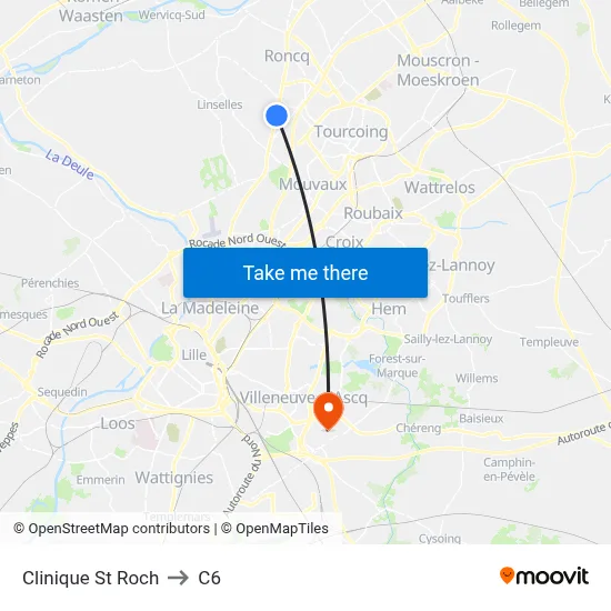 Clinique St Roch to C6 map