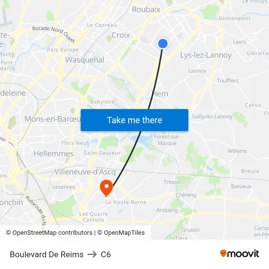 Boulevard De Reims to C6 map
