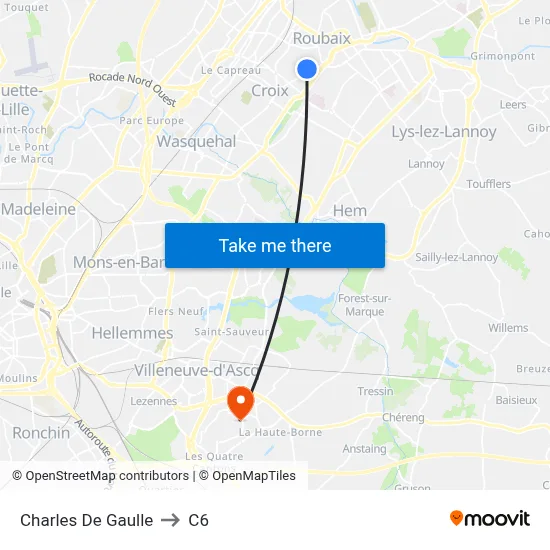 Charles De Gaulle to C6 map