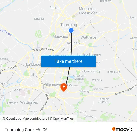 Tourcoing Gare to C6 map