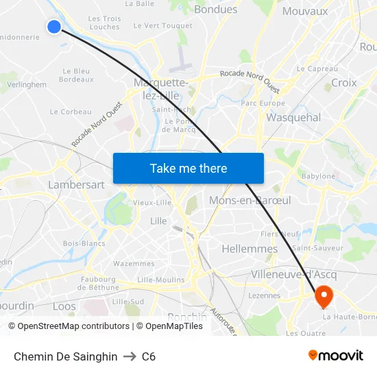 Chemin De Sainghin to C6 map