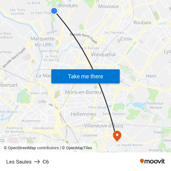 Les Saules to C6 map