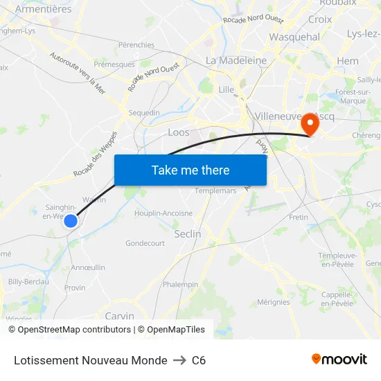 Lotissement Nouveau Monde to C6 map