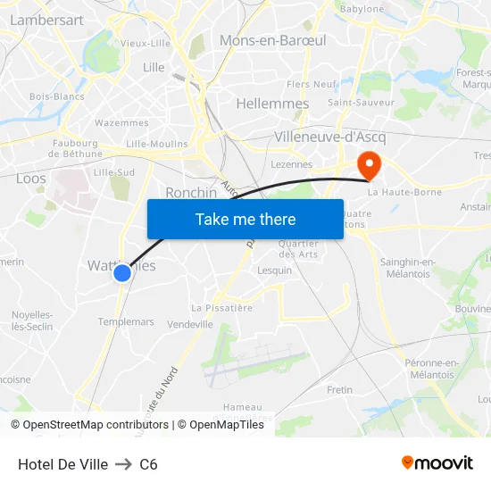 Hotel De Ville to C6 map