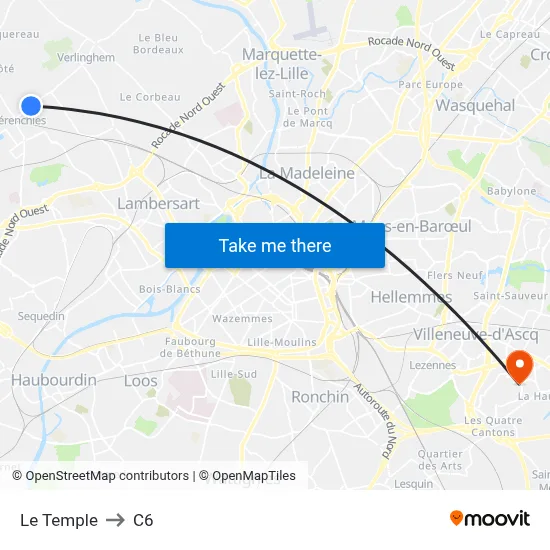 Le Temple to C6 map