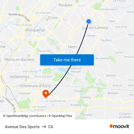 Avenue Des Sports to C6 map