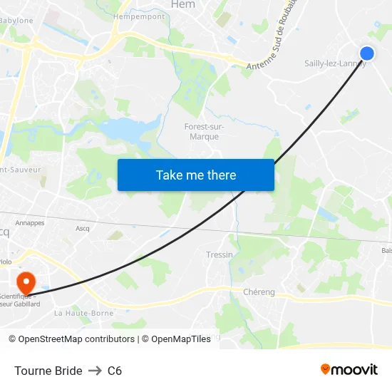 Tourne Bride to C6 map