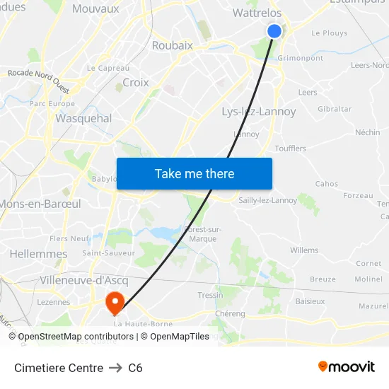 Cimetiere Centre to C6 map