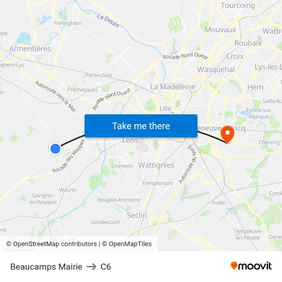 Beaucamps Mairie to C6 map