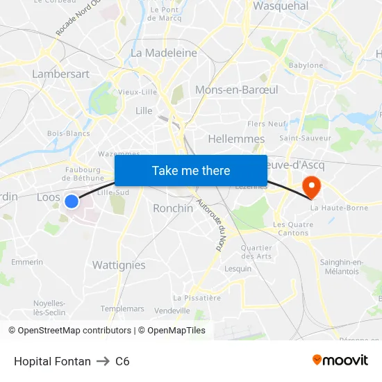 Hopital Fontan to C6 map