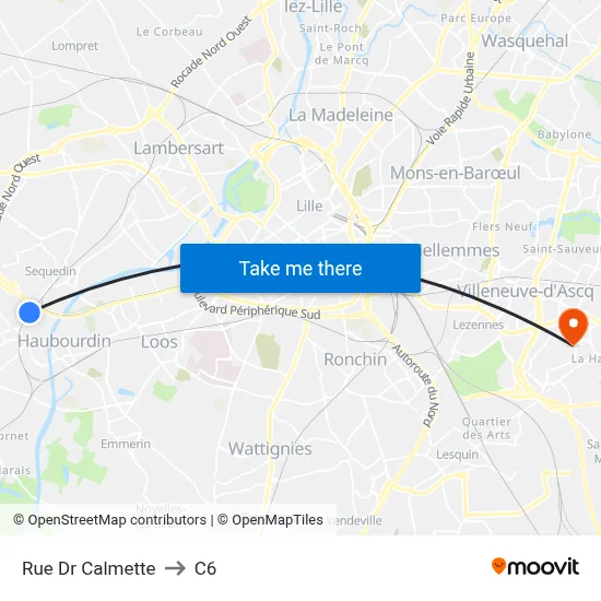 Rue Dr Calmette to C6 map