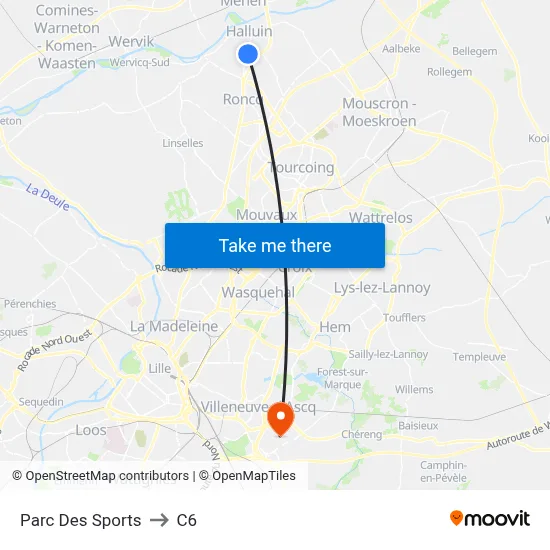 Parc Des Sports to C6 map
