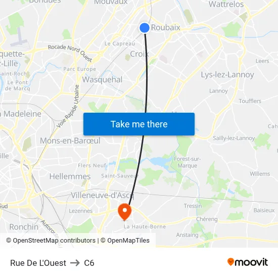 Rue De L'Ouest to C6 map