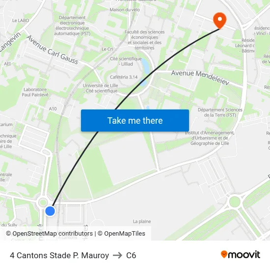 4 Cantons Stade P. Mauroy to C6 map