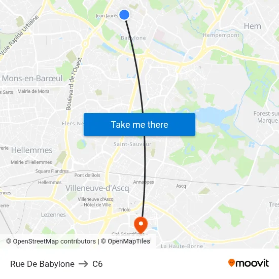 Rue De Babylone to C6 map