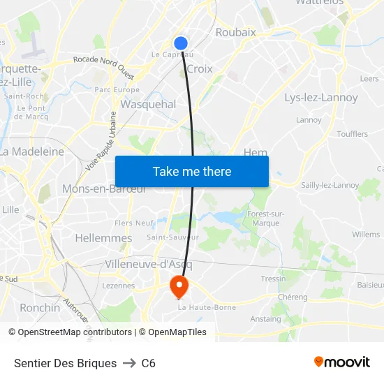 Sentier Des Briques to C6 map