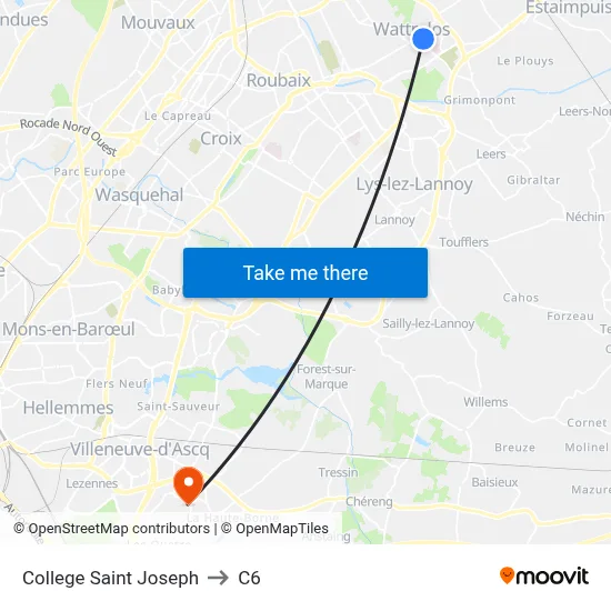 College Saint Joseph to C6 map
