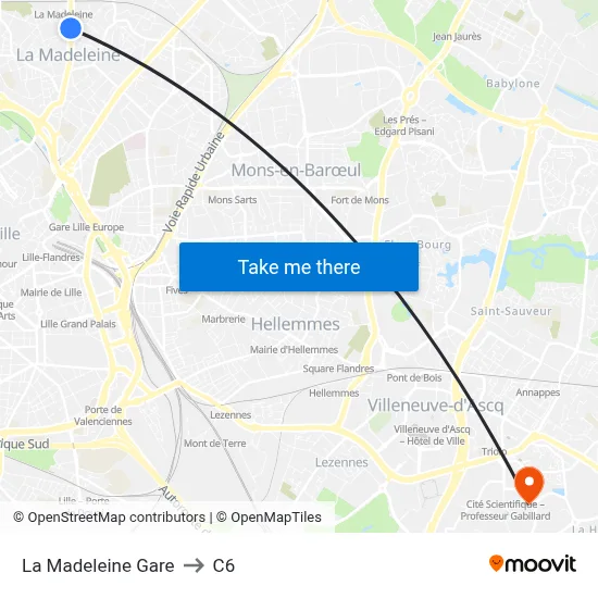 La Madeleine Gare to C6 map