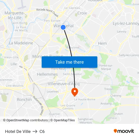 Hotel De Ville to C6 map