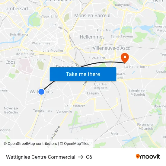 Wattignies Centre Commercial to C6 map