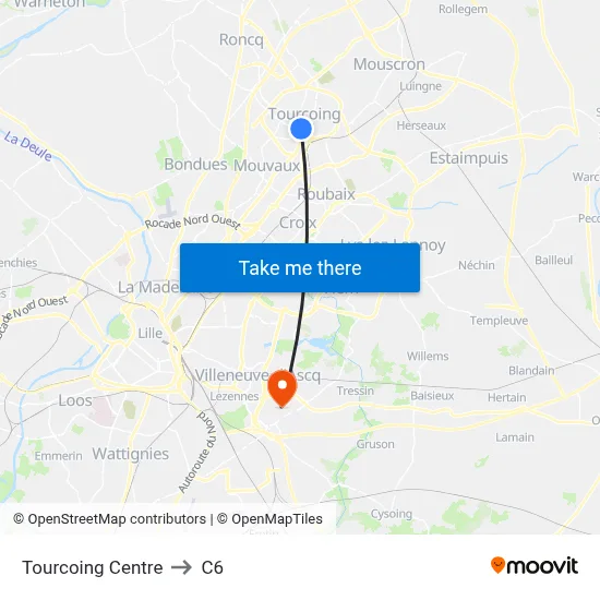 Tourcoing Centre to C6 map