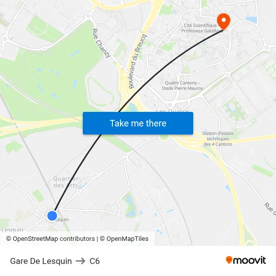 Gare De Lesquin to C6 map