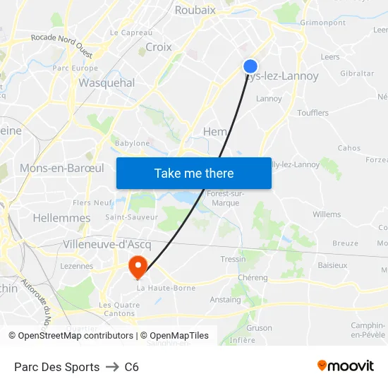 Parc Des Sports to C6 map