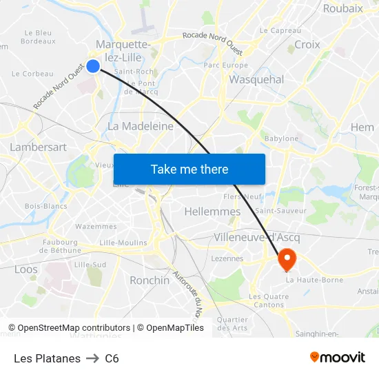 Les Platanes to C6 map