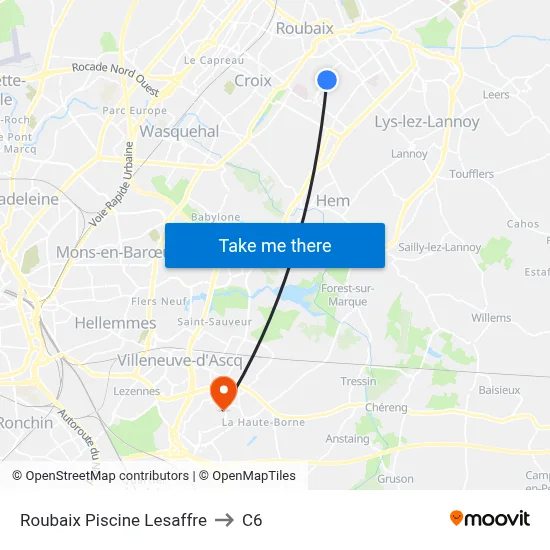 Roubaix Piscine Lesaffre to C6 map