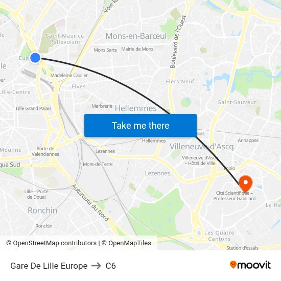 Gare De Lille Europe to C6 map