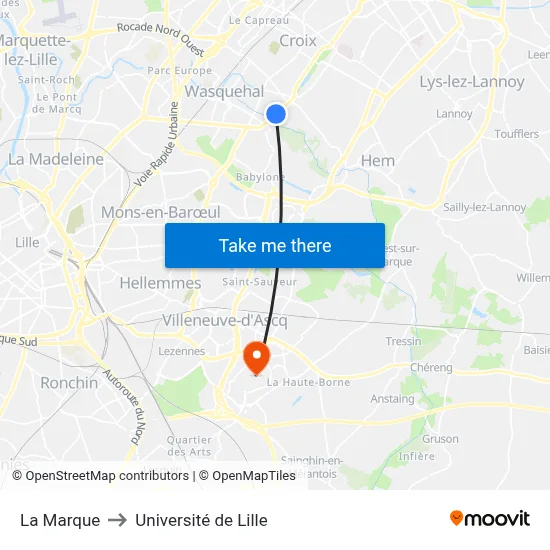La Marque to Université de Lille map