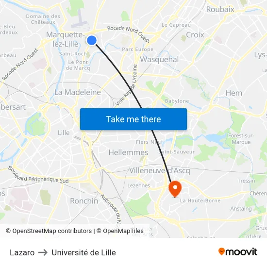 Lazaro to Université de Lille map