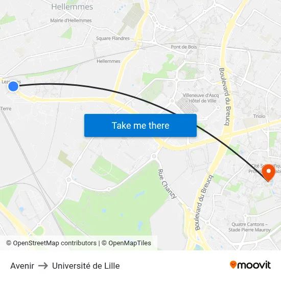 Avenir to Université de Lille map