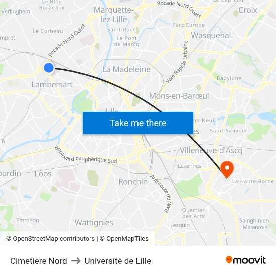 Cimetiere Nord to Université de Lille map