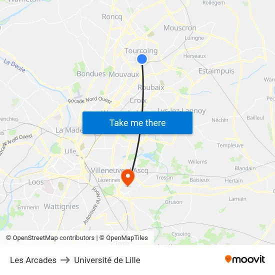 Les Arcades to Université de Lille map